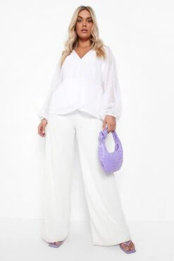 Plus Mesh-Kitteloberteil Mit Volumenärmeln 8 Plus Mesh-Kitteloberteil Mit Volumenärmeln -Plus Jane Stil Geschaft gzz00267 ivory xl 2