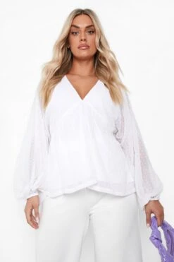 Plus Mesh-Kitteloberteil Mit Volumenärmeln 9 Plus Mesh-Kitteloberteil Mit Volumenärmeln -Plus Jane Stil Geschaft gzz00267 ivory xl 3