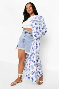 Plus Langer Kimono Mit Leopardenprint 8 Plus Langer Kimono Mit Leopardenprint -Plus Jane Stil Geschaft gzz01011 blue xl 2