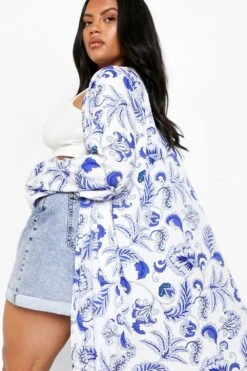 Plus Langer Kimono Mit Leopardenprint 9 Plus Langer Kimono Mit Leopardenprint -Plus Jane Stil Geschaft gzz01011 blue xl 3