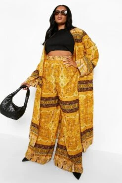 Plus Kimono Mit Paisley-Print -Plus Jane Stil Geschaft gzz01072 mustard xl 2