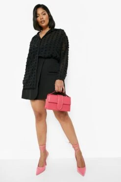 Plus Strukturiertes Oversize Hemd Mit Punkten -Plus Jane Stil Geschaft gzz01230 black xl 2