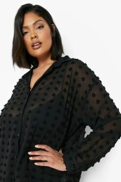 Plus Strukturiertes Oversize Hemd Mit Punkten -Plus Jane Stil Geschaft gzz01230 black xl 3