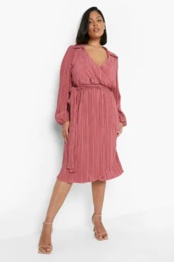 Plus Premium Plisse Wickel-Midikleid