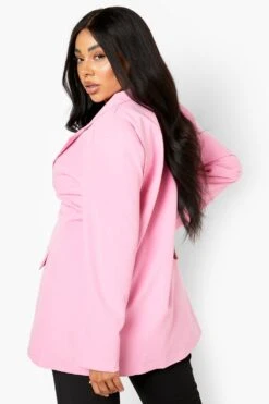 Plus Oversize Blazer Mit Kontrast Knopf-Detail -Plus Jane Stil Geschaft gzz03504 pink xl 1