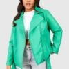 Plus Kunstleder-Bikerjacke Mit Kragen -Plus Jane Stil Geschaft gzz03929 green xl