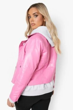 Plus PU-Bikerjacke 7 Plus PU-Bikerjacke -Plus Jane Stil Geschaft gzz04609 pink xl 1