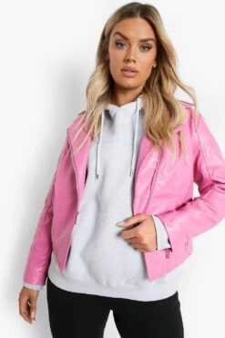 Plus PU-Bikerjacke 9 Plus PU-Bikerjacke -Plus Jane Stil Geschaft gzz04609 pink xl 3