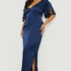 Plus Satin-Maxikleid Mit Weiten Ärmeln 2 Plus Satin-Maxikleid Mit Weiten Ärmeln -Plus Jane Stil Geschaft gzz05347 navy xl