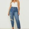 Plus Basics Jeans Mit Hohem Bund Und Rissen -Plus Jane Stil Geschaft gzz05371 stonewash xl