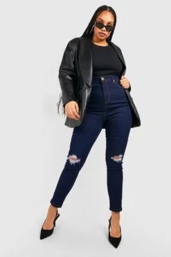 Plus Zerrissene Skinny Jeans Mit Hohem Bund