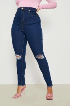 Plua Skinny Jeans Mit Riss Am Knie Und Ausgefranstem Saum -Plus Jane Stil Geschaft gzz05451 mid20wash xl 3