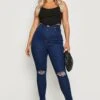 Plus Skinny-Jeggings Mit Riss Am Knie 1 Plus Skinny-Jeggings Mit Riss Am Knie -Plus Jane Stil Geschaft gzz05455 mid20wash xl