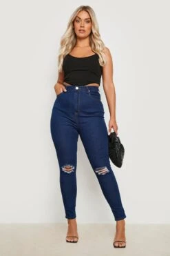 Plus Skinny-Jeggings Mit Riss Am Knie -Plus Jane Stil Geschaft gzz05455 mid20wash xl 2