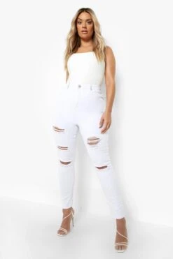 Plus Super Zerrissene Skinny Jeans Mit Hohem Bund