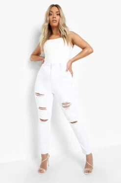 Plus Super Zerrissene Skinny Jeans Mit Hohem Bund -Plus Jane Stil Geschaft gzz05511 white xl 2