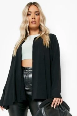 Plus Kimono Aus Crepe-Stoff Mit Wasserfall-Ausschnitt 9 Plus Kimono Aus Crepe-Stoff Mit Wasserfall-Ausschnitt -Plus Jane Stil Geschaft gzz06442 black xl 3