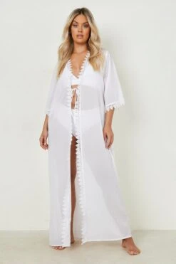 Plus Strand-Kimono Mit Spitzenborte -Plus Jane Stil Geschaft gzz07730 white xl 2