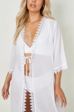 Plus Strand-Kimono Mit Spitzenborte -Plus Jane Stil Geschaft gzz07730 white xl 3