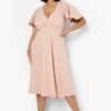 Plus Wickel Midi-Skaterkleid Mit Weiten Ärmeln -Plus Jane Stil Geschaft gzz07755 blush xl
