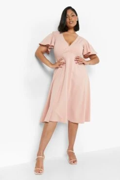 Plus Wickel Midi-Skaterkleid Mit Weiten Ärmeln -Plus Jane Stil Geschaft gzz07755 blush xl 2
