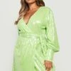 Plus Pailletten-Wickelkleid -Plus Jane Stil Geschaft gzz09338 lime xl