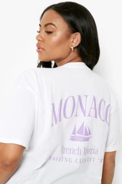 Plus Oversize T-Shirt Mit Monaco-Print -Plus Jane Stil Geschaft gzz11149 white xl 3