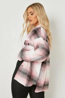 Plus Karierte Shirt-Jacke -Plus Jane Stil Geschaft gzz11622 pink xl 1