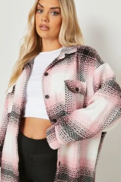Plus Karierte Shirt-Jacke -Plus Jane Stil Geschaft gzz11622 pink xl 3