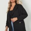 Plus Blazer Mit Gerafften Ärmeln Und Statement-Knöpfen -Plus Jane Stil Geschaft gzz11861 black xl