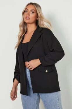 Plus Blazer Mit Gerafften Ärmeln Und Statement-Knöpfen