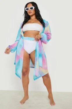 Plus Batik Chiffon Strand-Kimono Mit Gürtel -Plus Jane Stil Geschaft gzz12782 multi xl 2