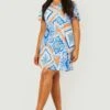 Plus Kurzärmliges Skaterkleid Mit Paisley-Print -Plus Jane Stil Geschaft gzz13435 blue xl
