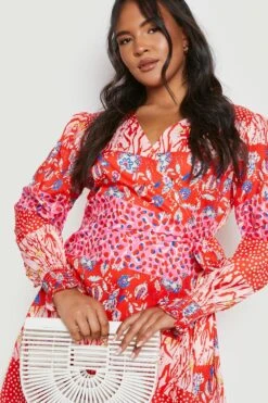 Plus Wickelkleid Mit Print -Plus Jane Stil Geschaft gzz15861 pink xl 3