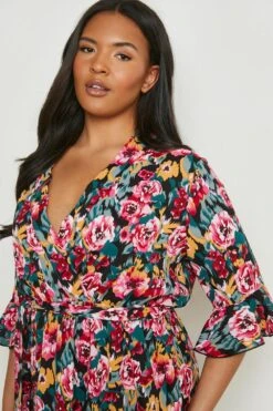 Plus Florales Wickelkleid Mit Gürtel -Plus Jane Stil Geschaft gzz17162 black xl 3