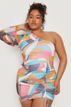 Plus Gerafftes Minikleid Mit Abstraktem Print -Plus Jane Stil Geschaft gzz17432 multi xl 2