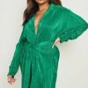 Plus Plissee Wickel Hemd-Kleid -Plus Jane Stil Geschaft gzz17684 green xl