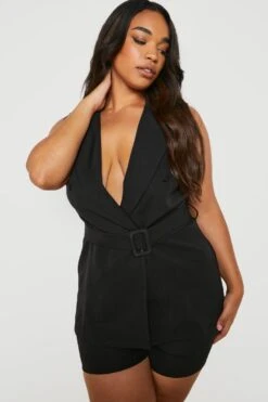 Plus ärmelloser Blazer Mit Kragen Und Gürtel