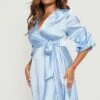 Plus Satin-Wickelkleid Mit Gerafften Ärmeln 2 Plus Satin-Wickelkleid Mit Gerafften Ärmeln -Plus Jane Stil Geschaft gzz19596 baby20blue xl