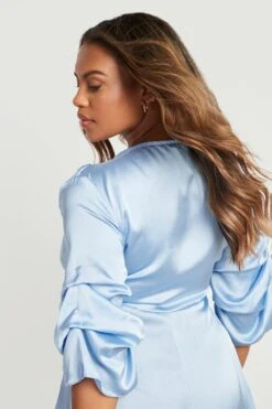 Plus Satin-Wickelkleid Mit Gerafften Ärmeln -Plus Jane Stil Geschaft gzz19596 baby20blue xl 3