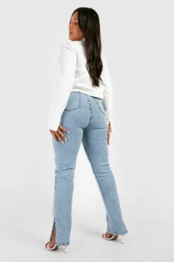 Plus Skinny Jeans Mit Hohem Bund Und Geteiltem Saum -Plus Jane Stil Geschaft gzz21705 mid20wash xl 1