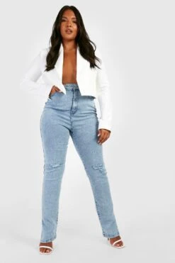 Plus Skinny Jeans Mit Hohem Bund Und Geteiltem Saum -Plus Jane Stil Geschaft gzz21705 mid20wash xl 2