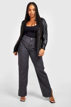 Plus Low-Rise Jeans Mit Geradem Bein Und Geteiltem Saum 8 Plus Low-Rise Jeans Mit Geradem Bein Und Geteiltem Saum -Plus Jane Stil Geschaft gzz22227 black xl 2