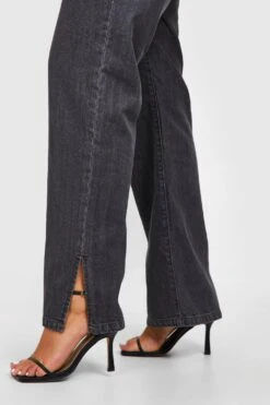 Plus Low-Rise Jeans Mit Geradem Bein Und Geteiltem Saum 9 Plus Low-Rise Jeans Mit Geradem Bein Und Geteiltem Saum -Plus Jane Stil Geschaft gzz22227 black xl 3