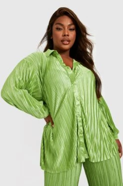 Plus Premium Plissee-Hemd -Plus Jane Stil Geschaft gzz22761 lime xl 3