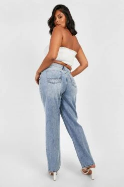 Plus Gerade Jeans Mit Asymmetrischem Bund 7 Plus Gerade Jeans Mit Asymmetrischem Bund -Plus Jane Stil Geschaft gzz24265 acid20wash20light20blue xl 1