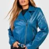Plus Kunstleder-Bikerjacke Mit Reißverschluss-Taschen 1 Plus Kunstleder-Bikerjacke Mit Reißverschluss-Taschen -Plus Jane Stil Geschaft gzz25144 cobalt xl