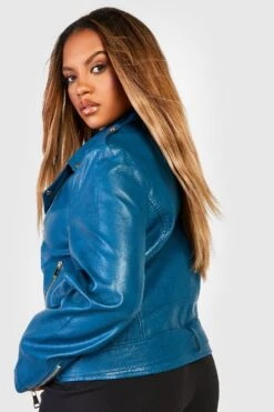 Plus Kunstleder-Bikerjacke Mit Reißverschluss-Taschen 7 Plus Kunstleder-Bikerjacke Mit Reißverschluss-Taschen -Plus Jane Stil Geschaft gzz25144 cobalt xl 1