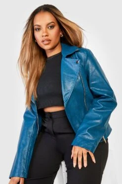 Plus Kunstleder-Bikerjacke Mit Reißverschluss-Taschen 9 Plus Kunstleder-Bikerjacke Mit Reißverschluss-Taschen -Plus Jane Stil Geschaft gzz25144 cobalt xl 3
