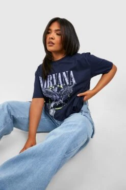 Plus T-Shirt Mit Nirvana Neon Pop Band Print -Plus Jane Stil Geschaft gzz26956 navy xl 3